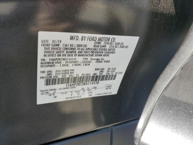 1FAHP2KT3KG114110 - 2019 FORD TAURUS SHO GRAY photo 12