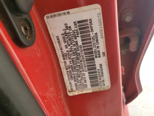 2T1KR32E83C115125 - 2003 TOYOTA COROLLA MA XR RED photo 12