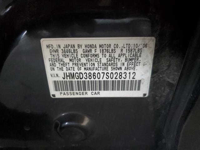 JHMGD38607S028312 - 2007 HONDA FIT S BLACK photo 12