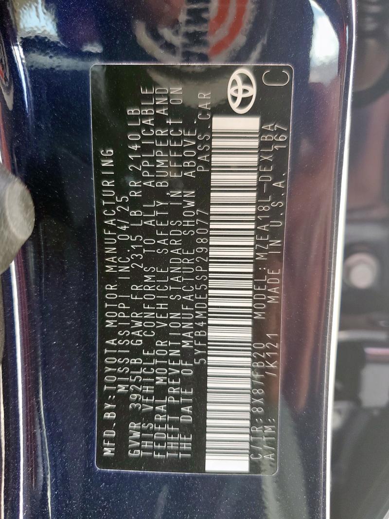 5YFB4MDE5SP298077 - 2025 TOYOTA COROLLA LE 蓝色 照片 12