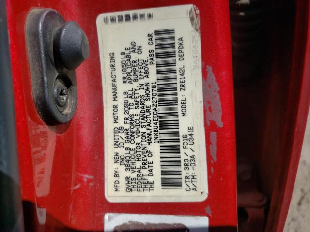 1NXBU4EE0AZ270781 - 2010 TOYOTA COROLLA BASE RED photo 12