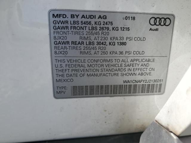 WA1CNAFY2J2130251 - 2018 AUDI Q5 PRESTIGE WHITE photo 13