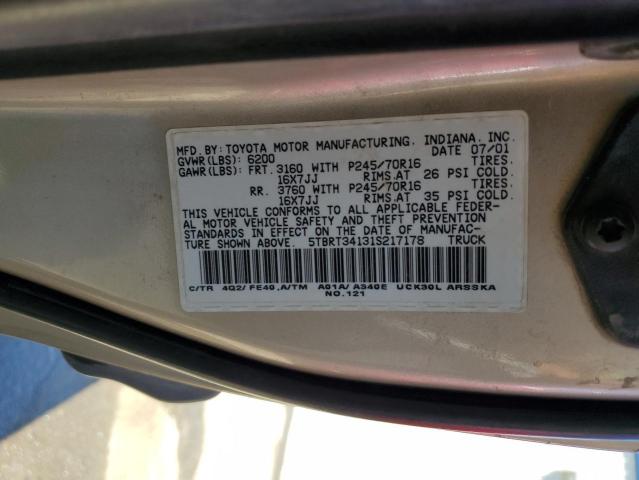 5TBRT34131S217178 - 2001 TOYOTA TUNDRA ACCESS CAB TAN photo 12