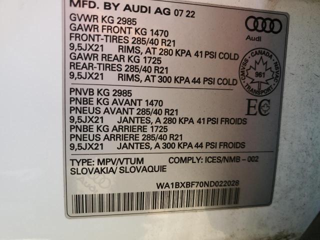 WA1BXBF70ND022028 - 2022 AUDI Q7 KOMFORT WHITE photo 14