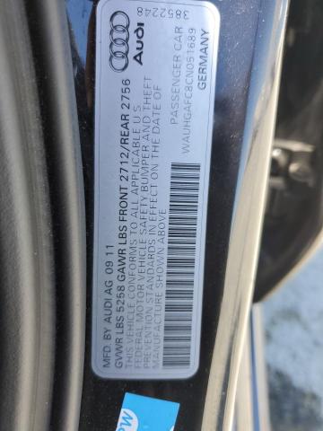 WAUHGAFC8CN051689 - 2012 AUDI A6 PRESTIGE შავი ფოტო 13