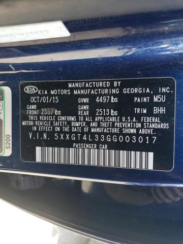 5XXGT4L33GG003017 - 2016 KIA OPTIMA LX BLUE photo 12