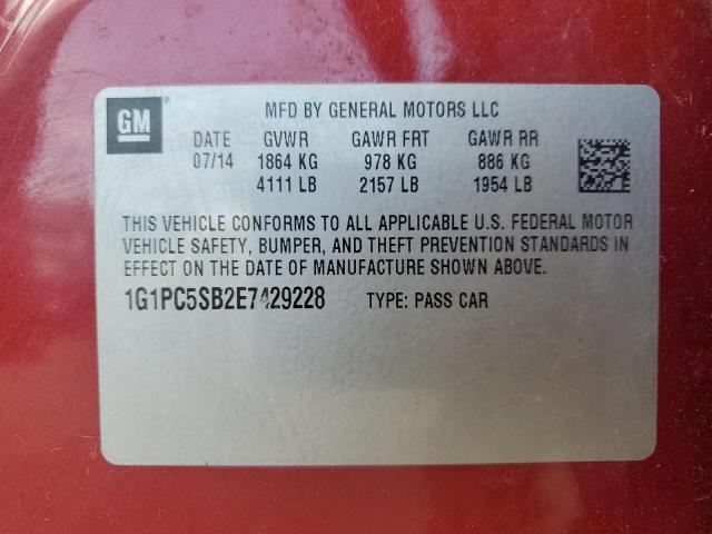 1G1PC5SB2E7429228 - 2014 CHEVROLET CRUZE LT RED photo 12