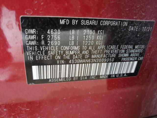 4S3BWAN63N3009050 - 2022 SUBARU LEGACY LIMITED RED photo 13