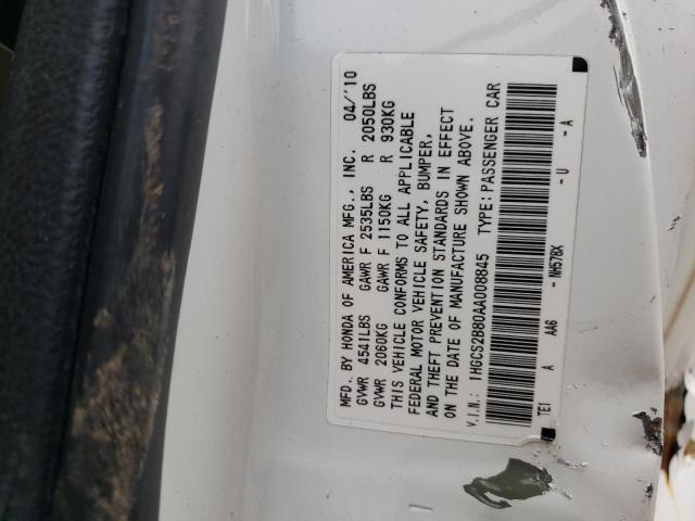 1HGCS2B80AA008845 - 2010 HONDA ACCORD EXL WHITE photo 12