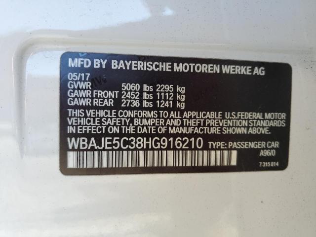 WBAJE5C38HG916210 - 2017 BMW 540 I WHITE photo 13
