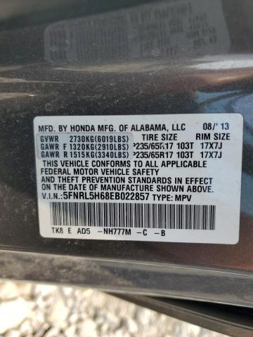 5FNRL5H68EB022857 - 2014 HONDA ODYSSEY EXL GRAY photo 13