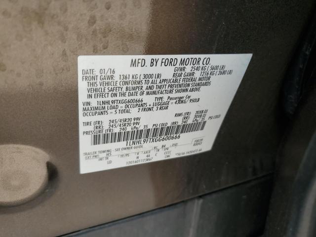 1LNHL9FTXGG600666 - 2016 LINCOLN MKS BROWN photo 12