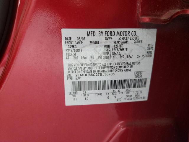 2LMDU88C27BJ36786 - 2007 LINCOLN MKX RED photo 12