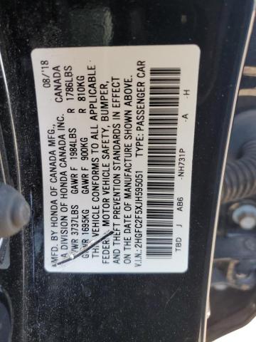 2HGFC2F5XJH595051 - 2018 HONDA CIVIC LX 黑色 照片 12