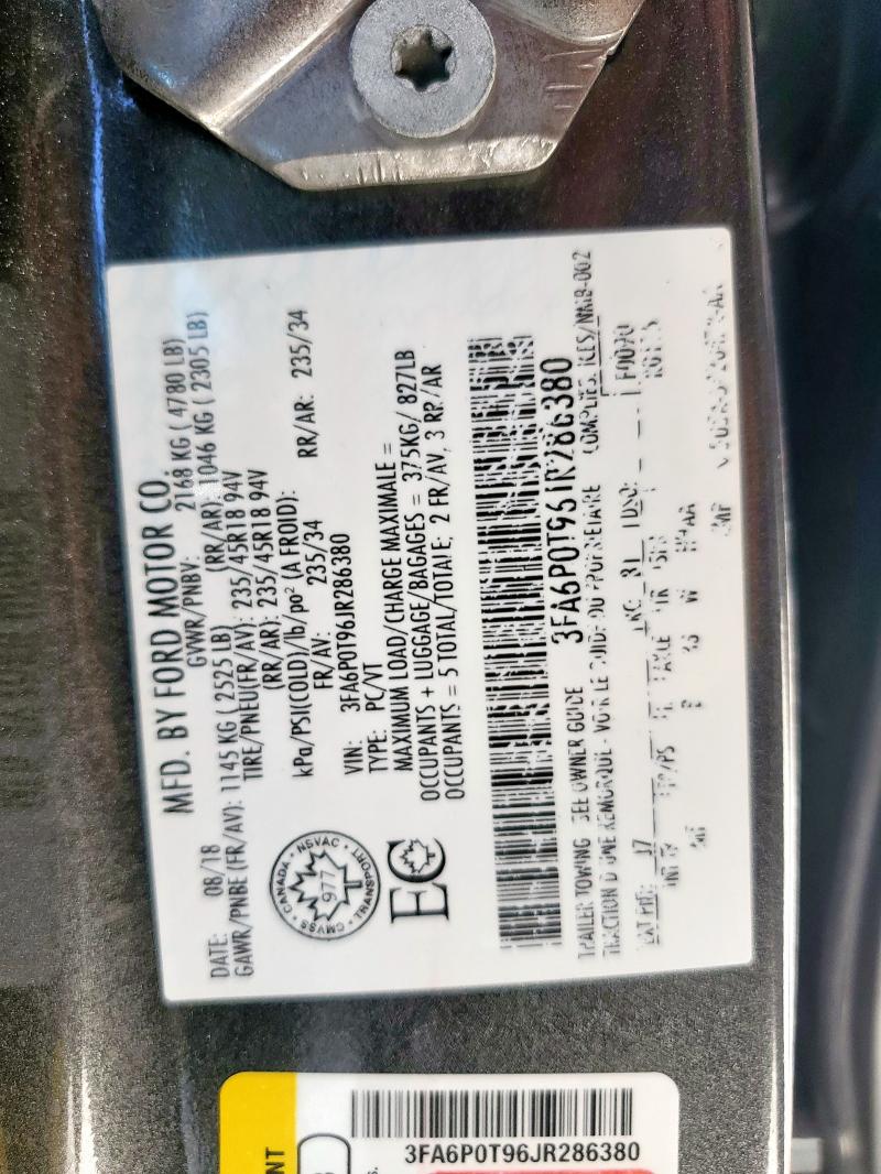 3FA6P0T96JR286380 - 2018 FORD FUSION SE ნაცრისფერი ფოტო 13