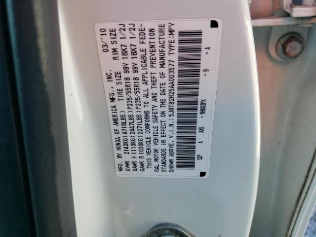 5J8TB2H25AA003577 - 2010 ACURA RDX WHITE photo 10