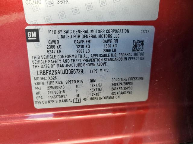 LRBFX2SA0JD056729 - 2018 BUICK ENVISION ESSENCE Червоний фото 13