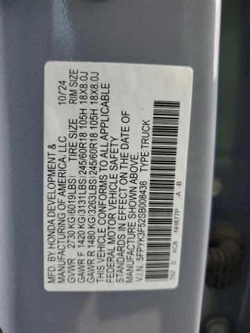 5FPYK3F52SB008436 - 2025 HONDA RIDGELINE RTL 蓝色 照片 12