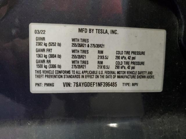 7SAYGDEF1NF396485 - 2022 TESLA MODEL Y 灰色 照片 13