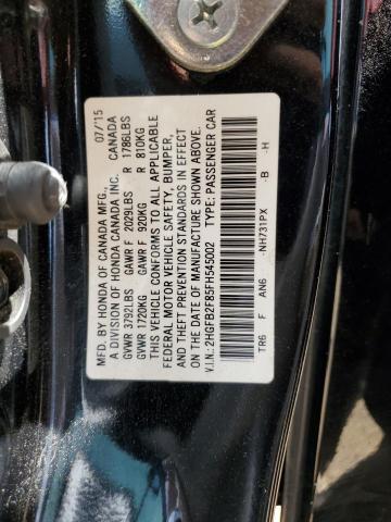2HGFB2F85FH545002 - 2015 HONDA CIVIC EX BLACK photo 12