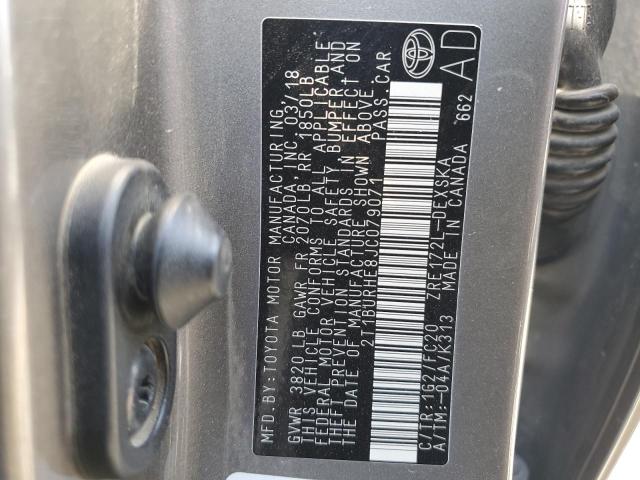 2T1BURHE8JC079071 - 2018 TOYOTA COROLLA L BROWN photo 12