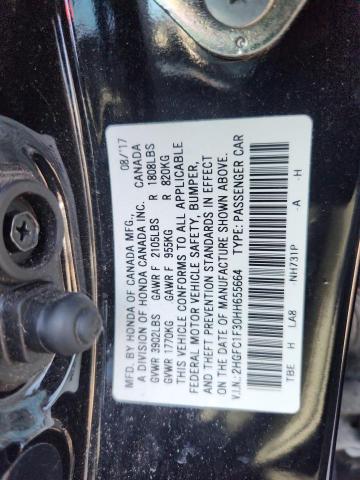 2HGFC1F30HH655664 - 2017 HONDA CIVIC EX BLACK photo 12