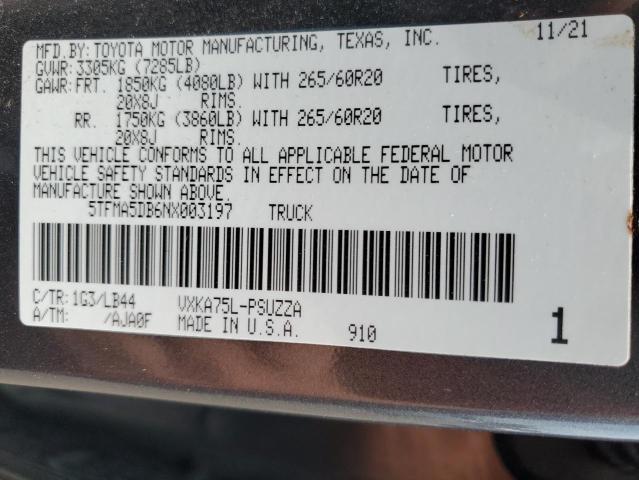 5TFMA5DB6NX003197 - 2022 TOYOTA TUNDRA CREWMAX PLATINUM ნაცრისფერი ფოტო 13