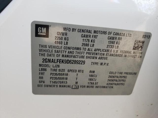 2GNALFEK9D6289229 - 2013 CHEVROLET EQUINOX LTZ WHITE photo 13