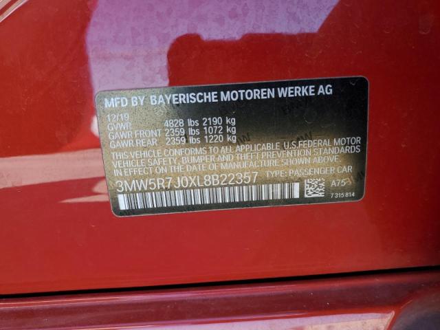 3MW5R7J0XL8B22357 - 2020 BMW 330XI RED photo 12