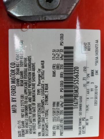 1FATP8EM3F5356320 - 2015 FORD MUSTANG RED photo 12