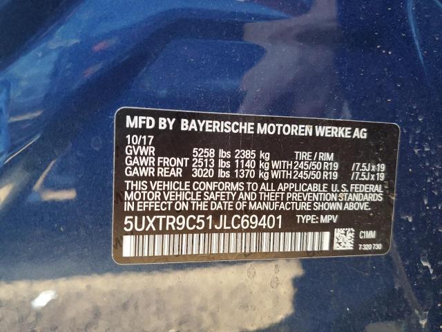 5UXTR9C51JLC69401 - 2018 BMW X3 XDRIVE30I BLUE photo 14