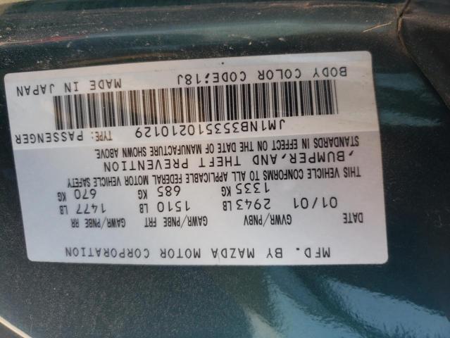 JM1NB353510210129 - 2001 MAZDA MX-5 MIATA BASE GREEN photo 12