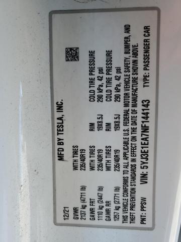 5YJ3E1EA7NF144143 - 2022 TESLA MODEL 3 WHITE photo 12