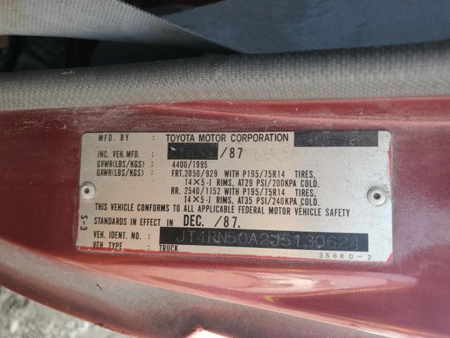 JT4RN50A2J5130624 - 1988 TOYOTA PICKUP 1/2 TON RN50 RED photo 12