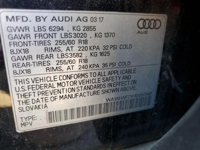 WA1AHAF7XHD050149 - 2017 AUDI Q7 PREMIUM შავი ფოტო 13