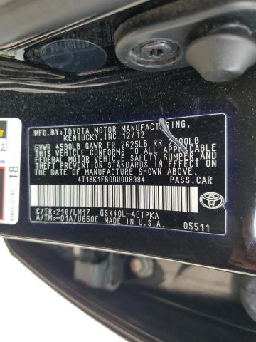 4T1BK1EB0DU008984 - 2013 TOYOTA AVALON BASE BLACK photo 12