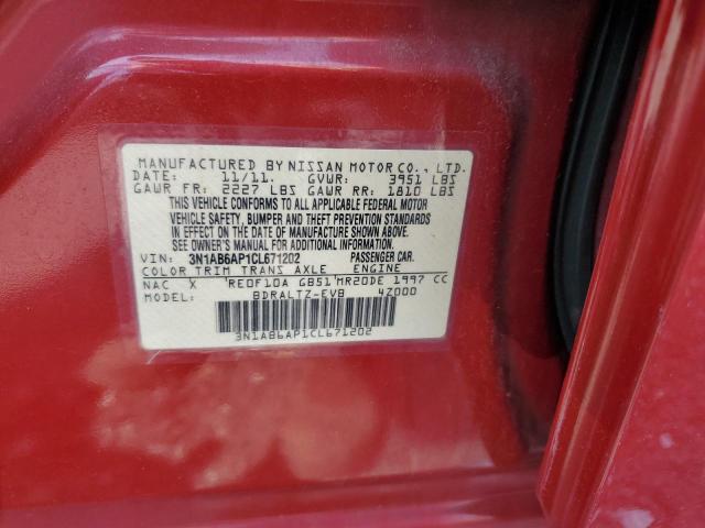 3N1AB6AP1CL671202 - 2012 NISSAN SENTRA 2.0 RED photo 12