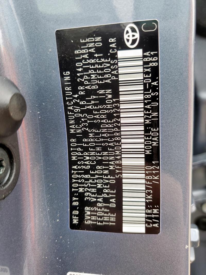 5YFB4MDE8RP221231 - 2024 TOYOTA COROLLA LE Mavi foto 12