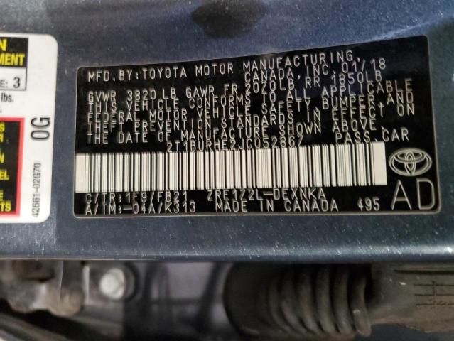 2T1BURHE2JC052867 - 2018 TOYOTA COROLLA L Сұр фото 12