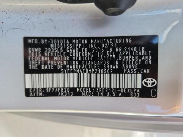 5YFEPMAE8MP218962 - 2021 TOYOTA COROLLA LE 银色 照片 12