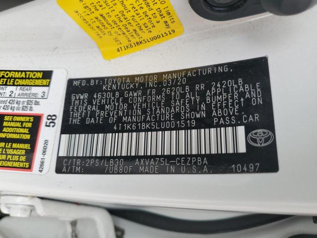 4T1K61BK5LU001519 - 2020 TOYOTA CAMRY XSE WHITE photo 12