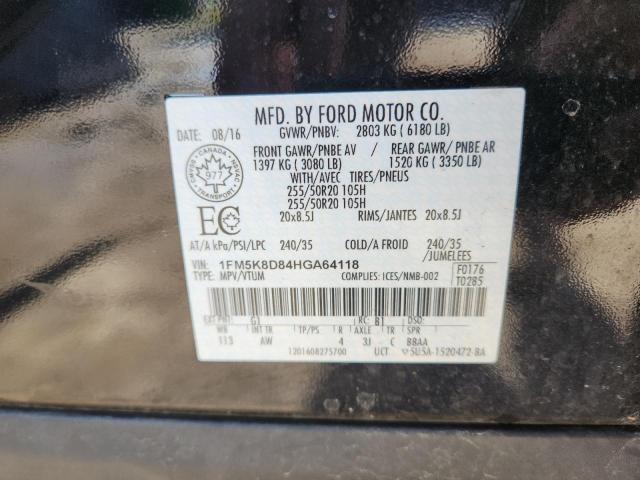 1FM5K8D84HGA64118 - 2017 FORD EXPLORER XLT BLACK photo 13