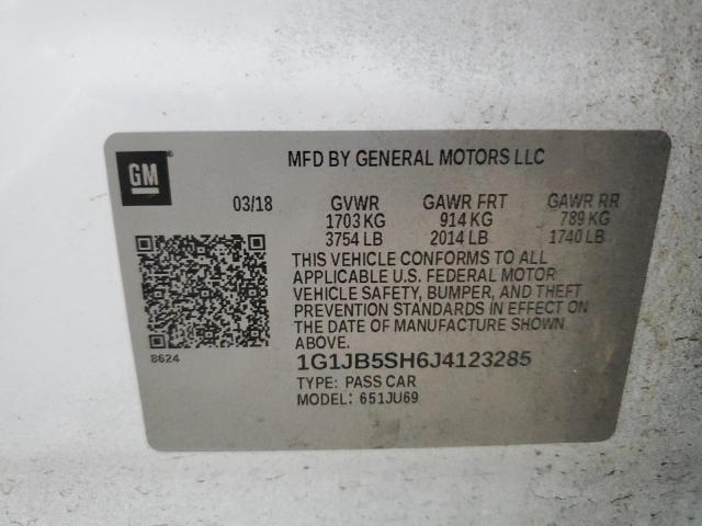 1G1JB5SH6J4123285 - 2018 CHEVROLET SONIC LS WHITE photo 10