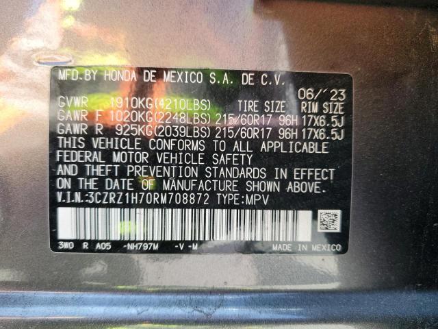 3CZRZ1H70RM708872 - 2024 HONDA HR-V EXL GRAY photo 12