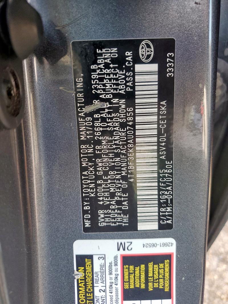 4T1BF3EK8AU074856 - 2010 TOYOTA CAMRY BASE Grafit foto 12
