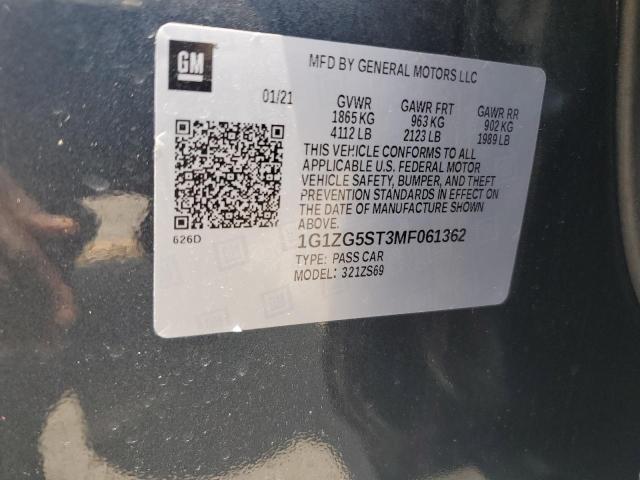 1G1ZG5ST3MF061362 - 2021 CHEVROLET MALIBU RS GRAY photo 12