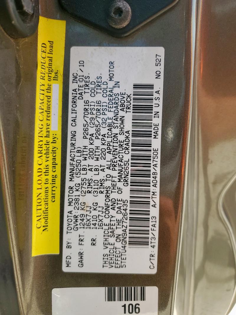 5TETU4GN9AZ726435 - 2010 TOYOTA TACOMA PRERUNNER ACCESS CAB GRAY photo 13