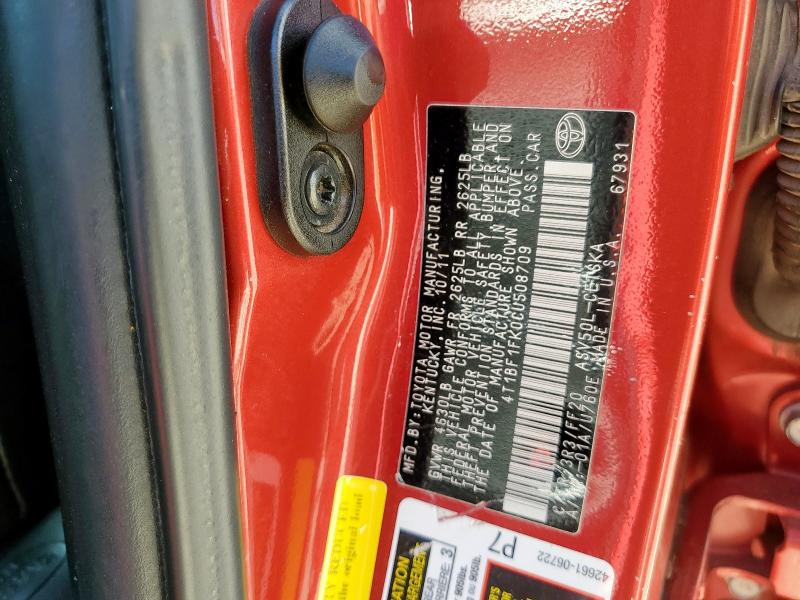 4T1BF1FK0CU508709 - 2012 TOYOTA CAMRY BASE RED photo 12