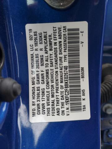 19XFC2F88KE026740 - 2019 HONDA CIVIC SPORT ლურჯი ფოტო 13