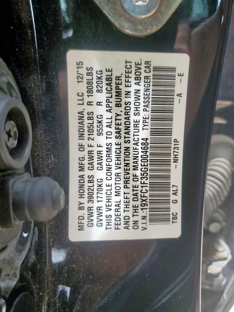 19XFC1F35GE004684 - 2016 HONDA CIVIC EX შავი ფოტო 12